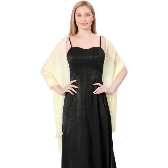 Women Beige Elegant Soft Sheer Chiffon Stole Bride Wedding Shawls and Wraps - Picture 7 of 7